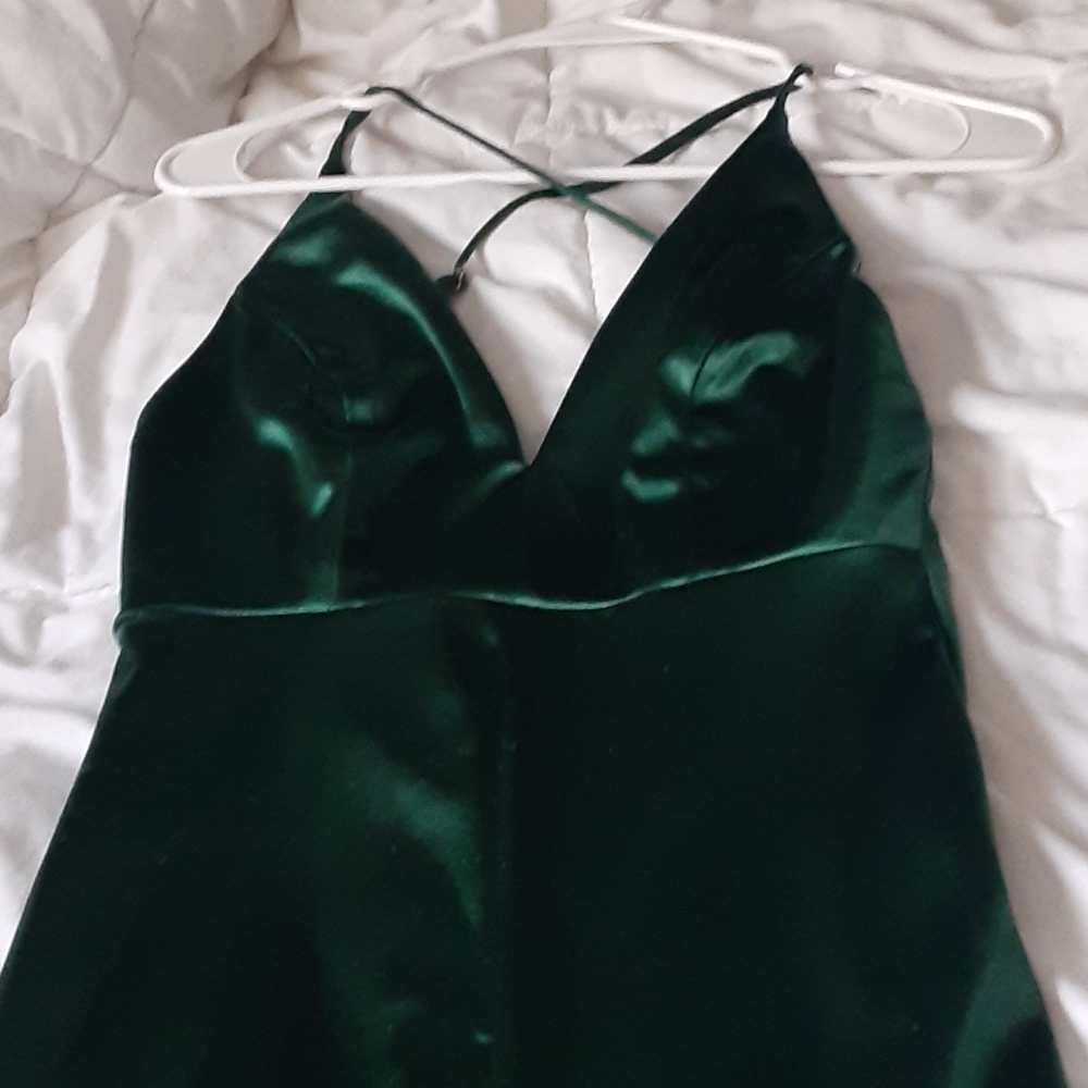 Satin emerald green dress